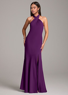 Azazie Lorena Bridesmaid Dresses Grape Mermaid Pleated Chiffon Dress image4