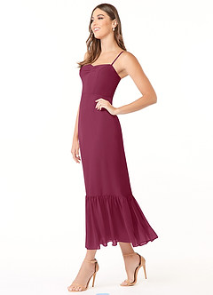 Azazie Justina Brautjungfernkleider A-Linie Herzausschnitt Chiffon Kleid Maulbeerrot image3