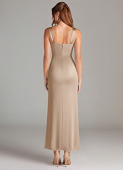 Azazie Denice 신부 들러리 드레스 쉬스 주름진 스트레치 새틴 발목 길이 드레스 image2