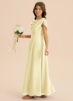 Azazie Lambie Junior Lemon Sorbet A-Line Pleated Chiffon Dress image4