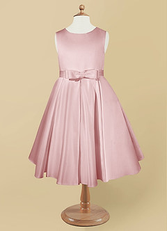 Azazie Coco Blumenmädchenkleider A-Linie Schleifen Matte Satin Kleid Puderrosa image5