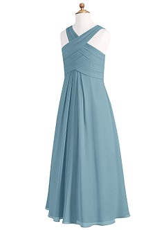 Azazie Kaleigh Junior Agave A-Line Pleated Chiffon Dress image8