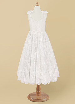 Azazie Tilly Flower Girl Dresses Diamond White A-Line Lace Dress image6
