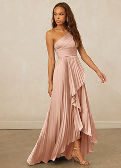 Christian Siriano Bridal for Azazie 1008 Robes de demoiselle d'honneur Robe Trapèze en Satin extensible Ue épaule Or Rose image11