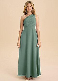 Azazie Phaedra Junior Eucalyptus A-Line Pleated Chiffon Dress image4