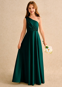 Azazie Puddles Girls Formal vestidos de niña de las flores Vestido de Pino de Satin Mate de Corte en A con Hombro unilateral image1