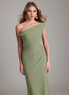 Azazie Emerson Brautjungfernkleider Etui Schulterfrei Chiffon Kleid Pistazie image2