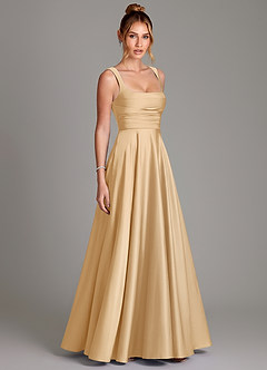 Azazie Azaria Bridesmaid Dresses Gold A-Line Corset Stretch Satin Dress image4
