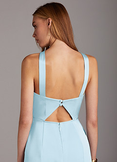 Azazie Elana Bridesmaid Dresses Sky Blue Sheath Side Slit Stretch Satin Dress image5