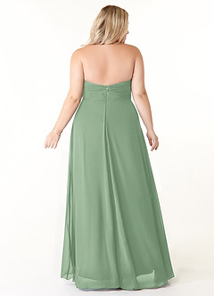 Azazie Tessie At-home Try On Dresses Matcha A-Line V-Neck Pleated Chiffon Dress image7