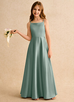 Azazie Joella Girls Formal Abiti da Ragazza di Fiori Abito A-Line in Raso Elasticizzato Plissettato Salvia Argentata image2