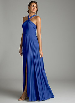 Azazie Afra Abiti da Damigella Abito A-Line in Chiffon Plissettato Blu Reale image4