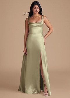 Azazie Hope Bridesmaid Dresses Moss Green A-Line with Pockets Metallic Satin Dress image5
