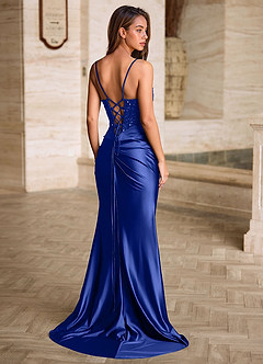 Starlit Royal Blue Cowl Neck Prom Dress image8