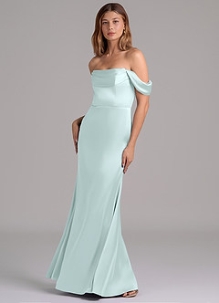Azazie Miley Bridesmaid Dresses Sea Glass Mermaid Off the Shoulder Stretch Satin Convertible Dress image5