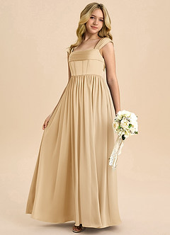 Azazie Hattie Junior Linia A Pofałdowany Satyna elastyczna Długość podłogi Młodsza druhna Sukienka image6