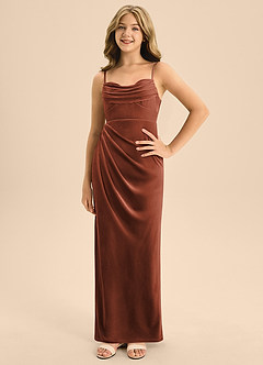 Azazie Mai Junior Terracotta A-Line Sweetheart Neckline Velvet Dress image3