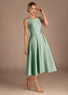 Azazie Fulton Mother of the Bride Dresses Agave A-Line Pleated Stretch Satin Dress image2