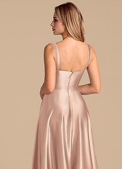 Azazie Shaude Bridesmaid Dresses English Rose A-Line Pleated Metallic Satin Dress image7