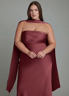 Azazie Saylor Vestidos de damas de honor Vestido Merlot de Satén Elástico de Corte Sirena con Palabra de honor image18