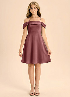 Azazie Anselie Junior Klä av A-Line i Stretch Satin Plisserad image3