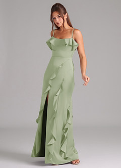 Azazie Malia Brautjungfernkleider A-Linie Seitliche Cut-Outs Stretch-Satin Kleid Staubiger Salbeigrün image4