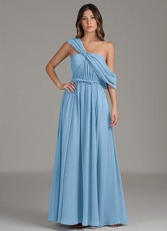 Azazie Nyah Bridesmaid Dresses Steel Blue A-Line Off the Shoulder Chiffon Dress image4