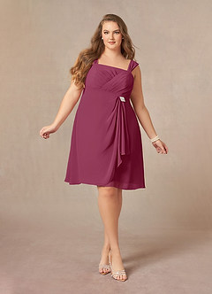 Azazie Olivia Mother of the Bride Dresses Mulberry A-Line Square Neckline Pleated Chiffon Dress image9