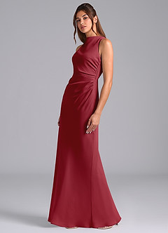 Azazie Evadne Brautjungfernkleider A-Linie Plissee Chiffon Kleid Granatapfelrot image1