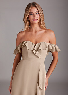 Azazie Lyra Bridesmaid Dresses Taupe A-Line Chiffon Convertible Dress image2