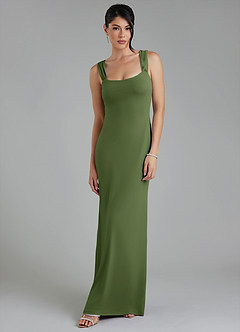 Azazie Ariel Bridesmaid Dresses Olive Mermaid Square Neckline Premium Stretch Jersey Dress image5