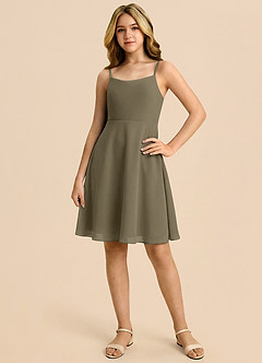 Azazie Shale Vestido Salgueiro Verde de Chiffon de Linha A com Arco image3