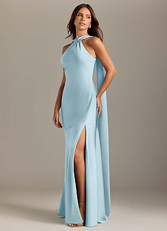 Azazie Kinsley Bridesmaid Dresses Sky Blue Mermaid Side Slit Stretch Satin Dress image3