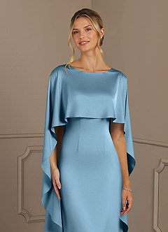 Azazie Eli Mother of the Bride Dresses Steel Blue Sheath Boatneck Stretch Satin Dress image5