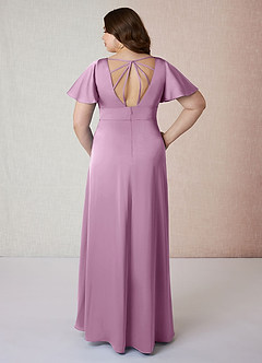 Azazie Lani Bridesmaid Dresses Wisteria A-Line Flounce Sleeve Stretch Satin Dress image8