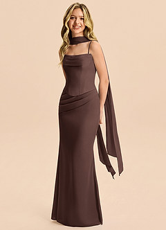 Azazie Sorrel Junior Ganache Mermaid Pleated Chiffon Dress image3