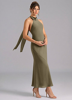 Azazie Velli Bridesmaid Dresses Willow Green Mermaid High Neck Chiffon Dress image3