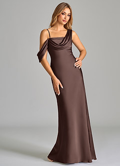 Azazie Celina Final Sale Espresso Sheath One Shoulder Stretch Satin Dress image1