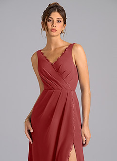Azazie Bernice Bridesmaid Dresses Rust A-Line Pleated Chiffon Dress image7