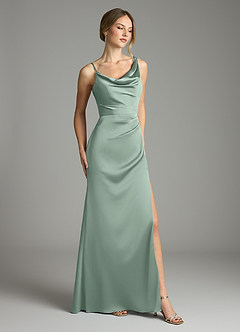 Azazie Samara Bridesmaid Dresses Agave Mermaid Pleated Stretch Satin Dress image4