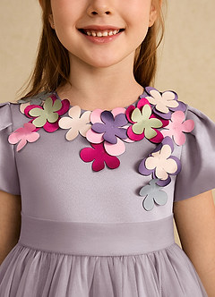 Azazie Janna Flower Girl Dresses Dusk A-Line with Sleeves Matte Satin Dress image5
