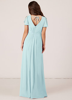 Azazie Peony Junior Robe Trapèze en Mousseline de soie Plissée Verre De Mer image2