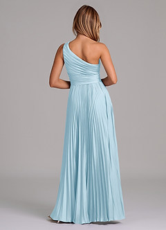 Azazie Lyrica Abiti da Damigella Abito A-Line in Raso Elasticizzato Monospalla Azzurro image8