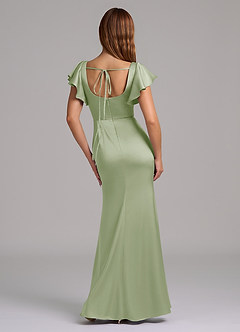 Azazie Elkie 신부 들러리 드레스 인어 스퀘어 네크라인 스트레치 새틴 바닥 길이 드레스 image2