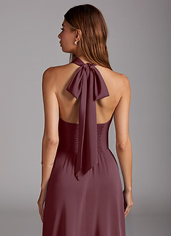Azazie Myra Bridesmaid Dresses Sangria A-Line Side Slit Stretch Satin Dress image2
