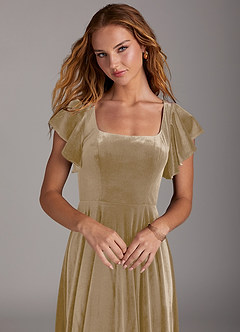 Azazie Bondi Brautjungfernkleider A-Linie Seitliche Cut-Outs Samt Kleid Goldene Bräune image3