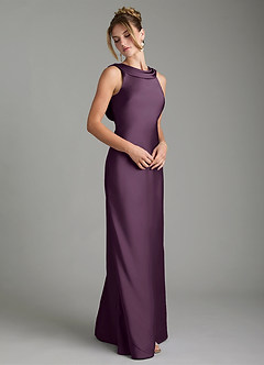Azazie Aussie Robes de demoiselle d'honneur Robe Fourreau en Satin extensible Plissé Prune image5