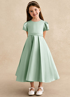 Azazie Princess Flower Girl Dresses Agave A-Line Pleated Matte Satin Dress image6