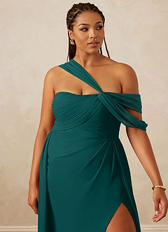 Christian Siriano Bridal for Azazie 1014 Robes de demoiselle d'honneur Robe Trapèze en Mousseline de soie Épaule décolletée Paon image15