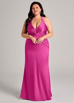 Azazie Valerie Robes de demoiselle d'honneur Robe Sirène en Satin extensible Plissée Fuchsia image9